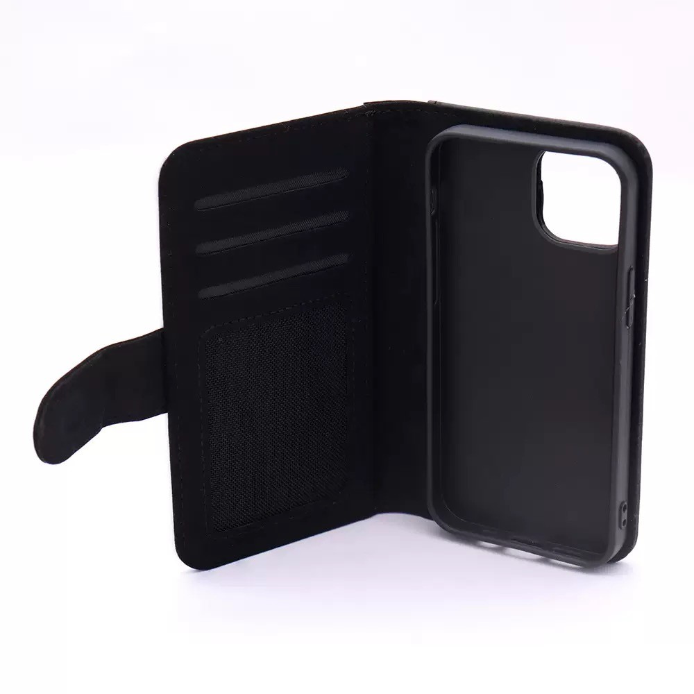 Shockproof Black PU Leather Wallet Flip Sublimation Phone Case With Stand For IPhone16 15 14 Pro Max Plus