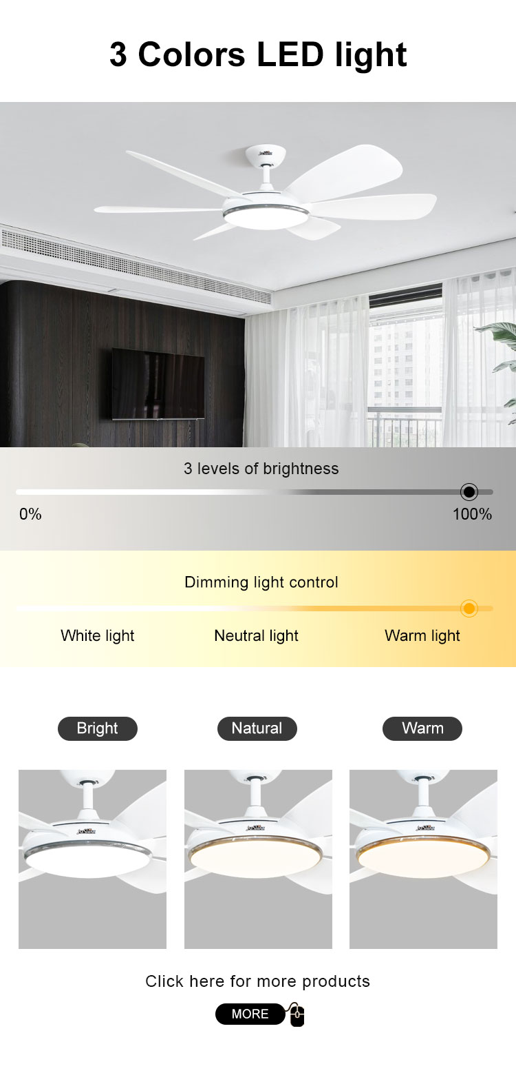 Energy-Saving 1stshine Ceiling Fan with 6 ABS Blades 3 Color LED Light Customized