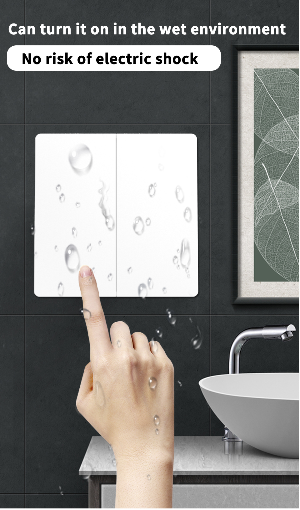 16A 433Mhz Wireless Kinetic Energy Switch 2 Way Push Button Waterproof Light Switch