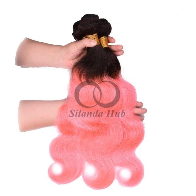 #T1B/Pink Body Wave Remy Human Hair Bundles Sew In Weave Bundles Brazilian Bundle Deals