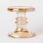 Electroplate Gold Pillar Color Glass Candle Holder Machine Pressed 11.2cm Height