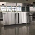 Stainless steel commercial refrigerator workbench in the back kitchen of hotel