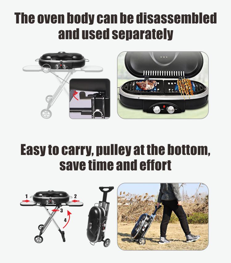 Portable Foldable Gas Electronic Camping Outdoor Barbecue BBQ Gas Grills with Trolley