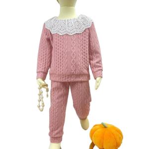 Quality Autumn Children Clothing Sets Casual Long Sleeve Long Pants Suit Ruffle Neck Kids Clothing Sets for Girls 3 to 7 Years wholesale