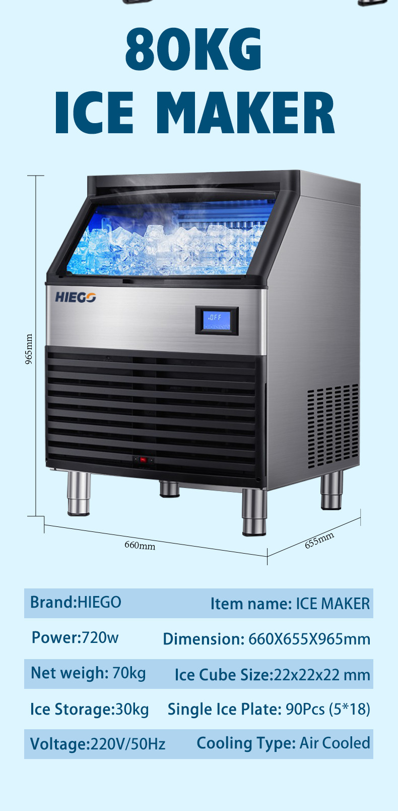 80kg Automatic Water Flowing Vertical Bolck Cube Ice Maker Making Machine