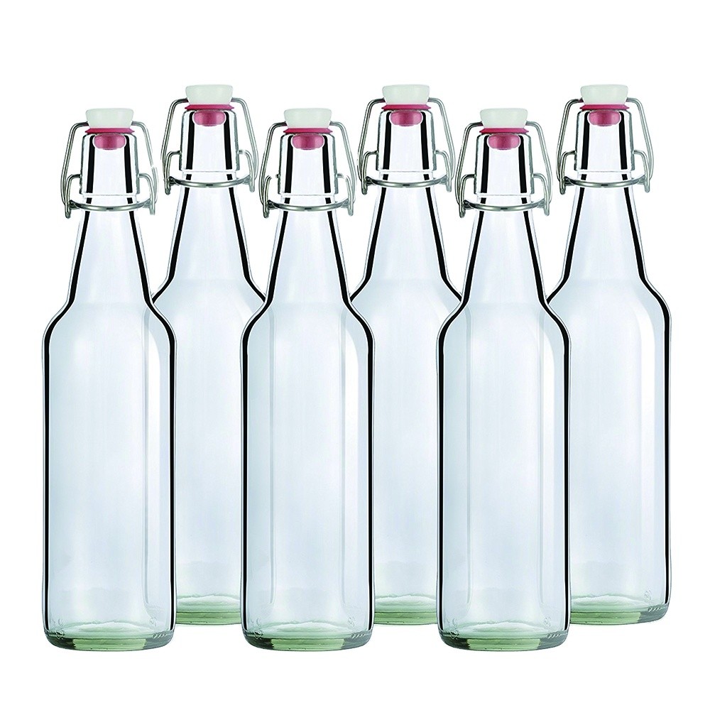 Bordeaux Flat Bottom Swing Top Lid Glass Wine Bottle Clear 500ml 750Ml With Caps