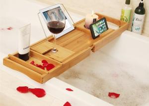 Quality Bathroom Organizer Bamboo Expandable Bathtub Caddy Tray wholesale