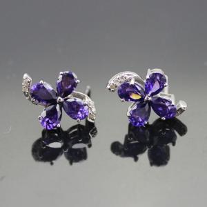 Quality Sterling Silver Amethyst Cubic Zircon Quatrefoil Stud Earrings(E02) wholesale