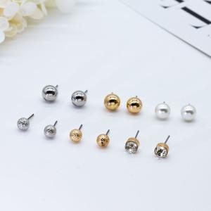 Quality Round Geometry Ear Stud Diamond Faux Pearl Frosted Smooth Surface Beads wholesale