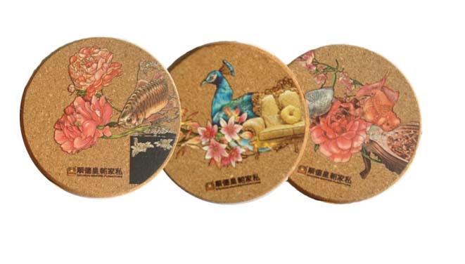 Thermal Transfer Printing logo, Nature Cork Coaster with silkscreen logo, good for heat insulation