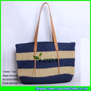 Quality LUDA large tote handbag pure navy blue crochet paper natural straw bag wholesale