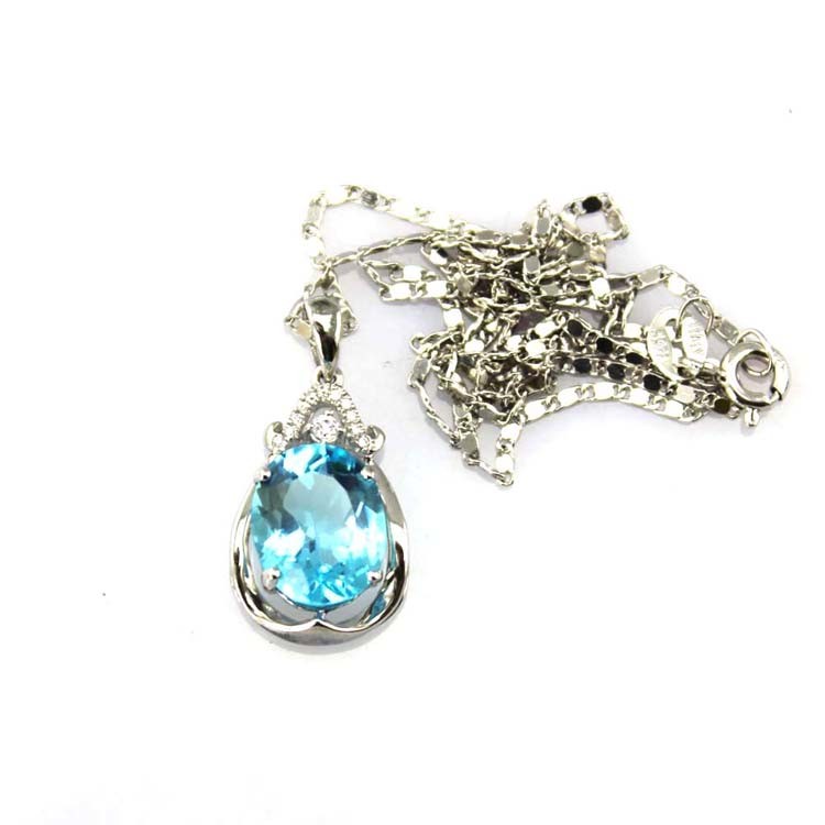 925 Silver Jewelry 9mm x11mm Oval Blue Topaz Cubic Zircon Pendant(PSJ0420)