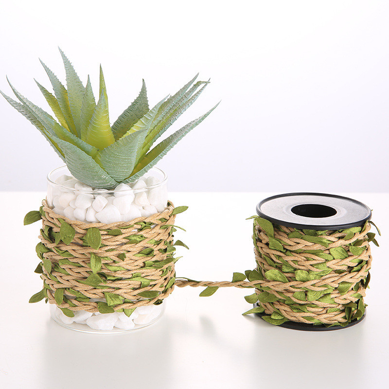 6mm Decorative Burlap Ribbon With Leaf 10m Twine Rope For Crafts