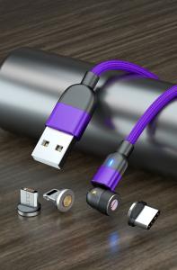 Quality 540° rotation USB magnetic cable nylon braided 3 in 1 magnetic cable fast charging 3A type C cable charger wholesale