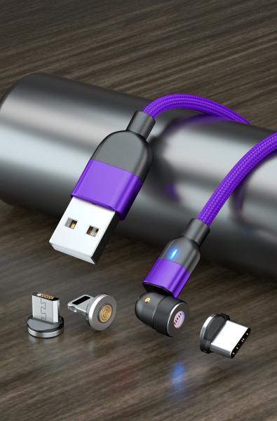 540° rotation USB magnetic cable nylon braided 3 in 1 magnetic cable fast