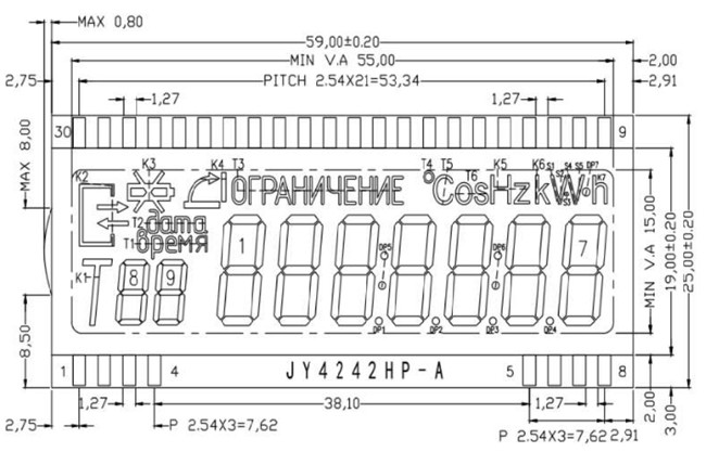 Alphanumeric 7 Segment LCD Display HTN For Water Energy Electric Meter Front Screen