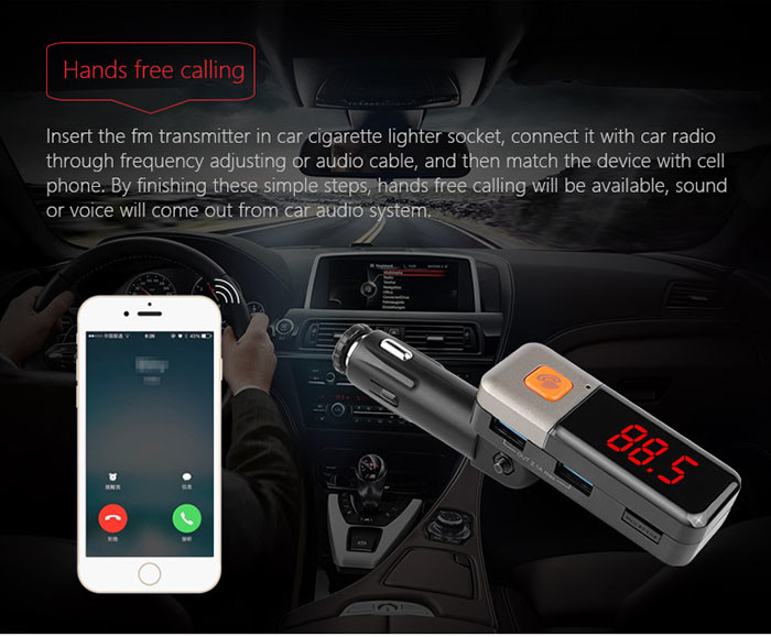 Hands - Free Automotive Bluetooth Car Charger MP3 Player With AUX Line Out