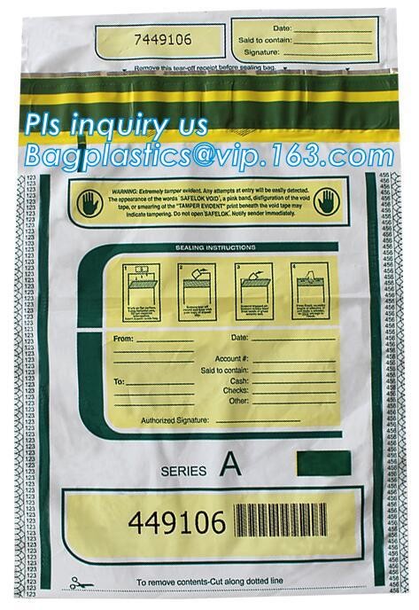 Opaque Tamper Evident Sealing Plastic Bank Money Steb Security Bag / Custom Self Adhesive Plastic Courier Bag, bagease