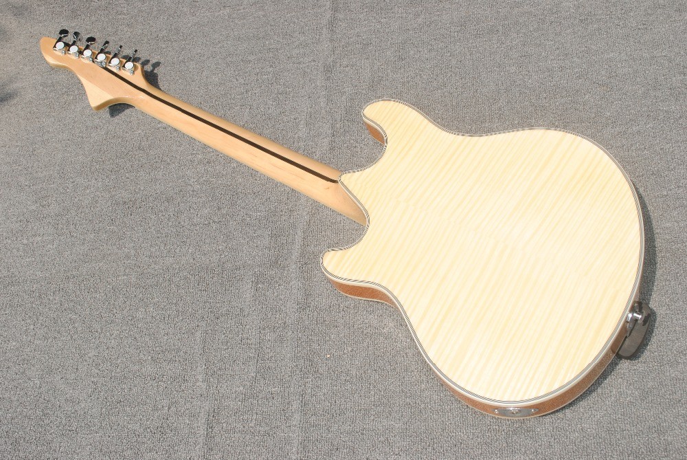 High-grade customized jazz six-string electric guitar, double f-hole half-hollow electric guitar, wood color