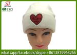 Chinese manufactuer red heart embroidered knitting stripe hat cap beanie 79g 20