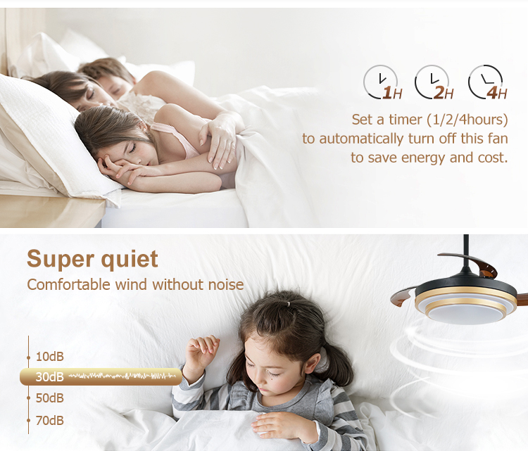 Gold Decorative Retractable Ceiling Fan with DC Motor and Lighting Solutions Service