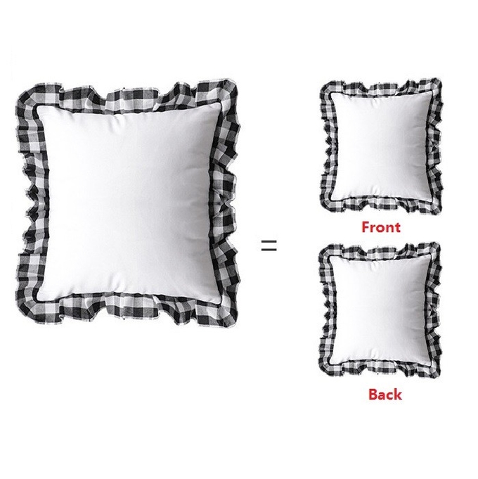 Sublimation Pillow Cover Blanks Heat Transfer Printed Plaid With Ruffled Lace