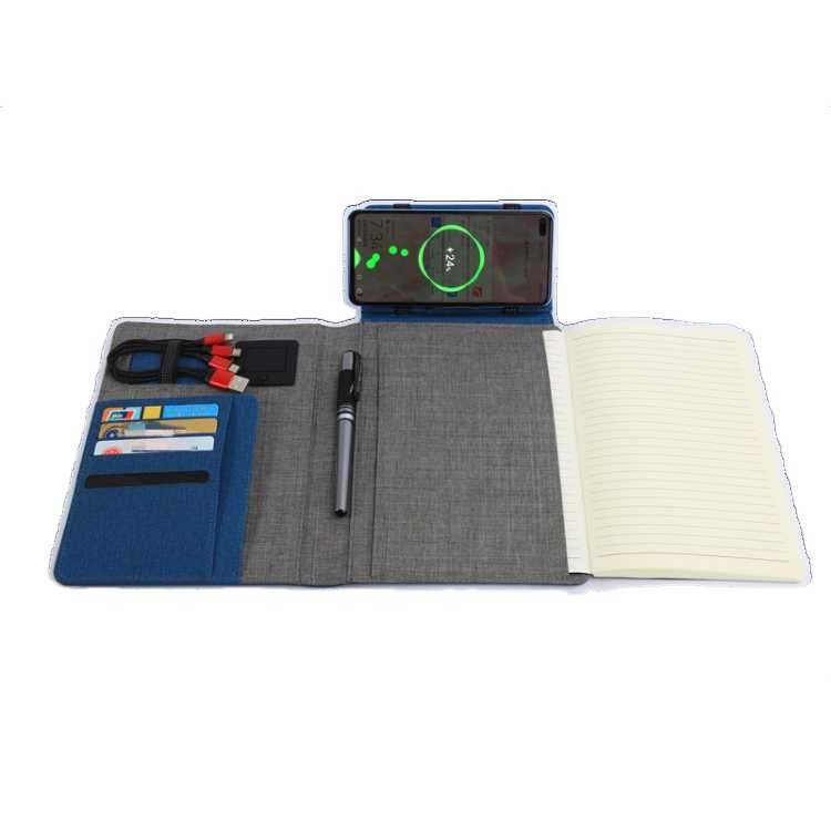 Custom Pu Leather Led Logo Multifunctional High End Luxutr Hardback Wireless Charging Smart Notebook With Powerbank