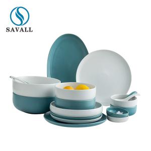 Quality Savall White Blue Ceramic Dinner Set Round Oval Porcelain Table Set wholesale