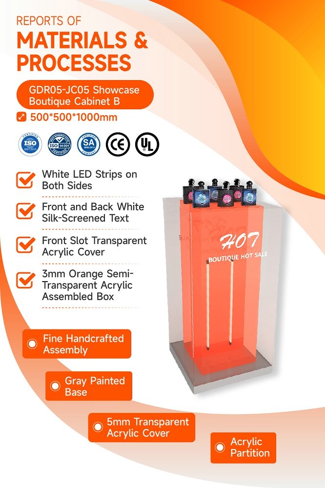 GDR05-JC05 Makeup Display Rack with 3mm Orange Semi-Transparent Acrylic Assembled Box for Fashion Boutique