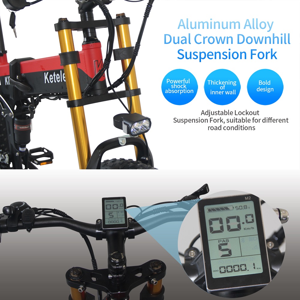 EU Quality 26x4.0 inch Fat Tire Folding E-Bike 1000W Motor 13AH Lithium Battery 21-Speed Electric Bike Dual Crown Downhill Fork