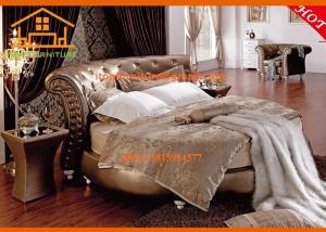 Quality Luxury golden leather French round bed furniture bedroom sets wholesale