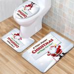 Santa Christmas Toilet Seat Cushion Polyester 3 Piece Bath Rug Set