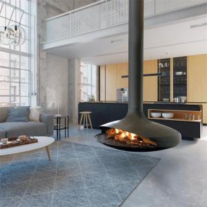 Quality Indoor Decorative Modern Black Ceiling Mounted Suspended Hanging Fireplace wholesale