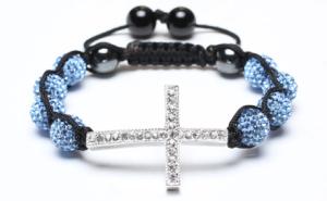 Quality Shamballa Bracelet, Crystal Pave Argil Beads, Silver Plated Brass Cross wholesale