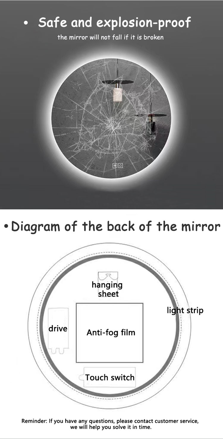 Large Sensor Switch LED Bathroom Mirror with Touch Screen and Fog-Free Design