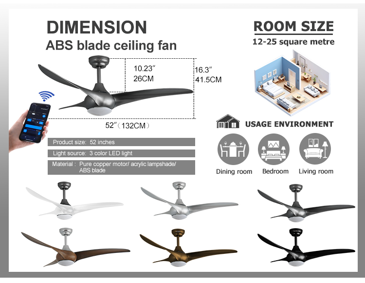 Sliver Plastic Blades WIFI Control LED Ceiling Fan with 2- and 4000k Color Temperature
