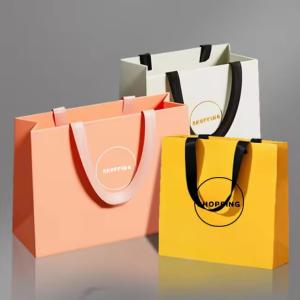 Quality Paper Bag Custom Printed Logo Luxury Clothing Shopping Paper Bags Boutique Recyclable Gift Bag With Ribbon Rope wholesale