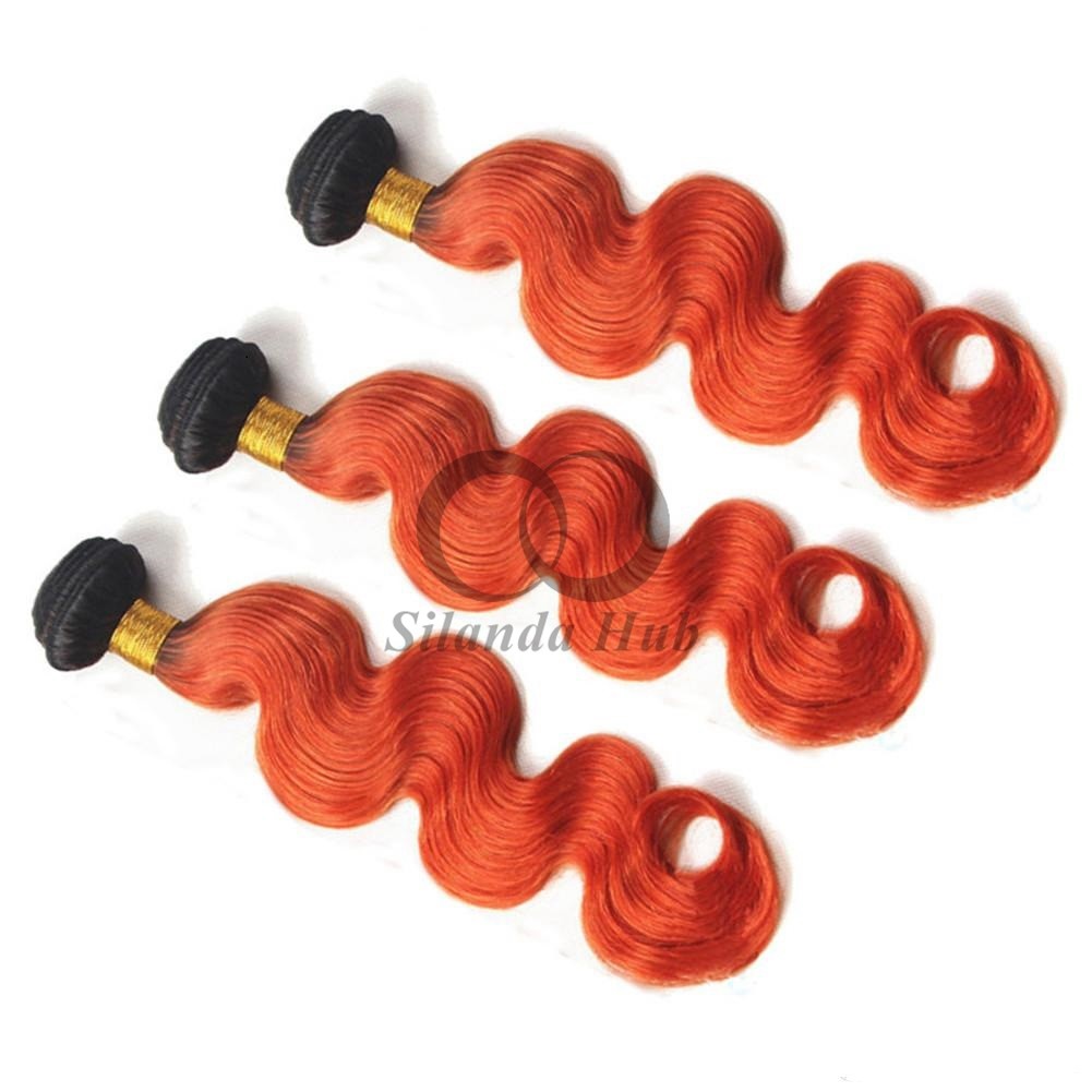 #T1B/Orange Red Body Wave Remy Human Hair Bundles Sew In Weave Bundles Brazilian Bundle Deals