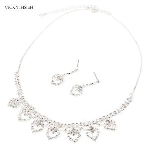 Quality VICKY.HSIEH Silver Bridal Wedding Crystal Rhinestone Heart Necklace Jewelry Set wholesale