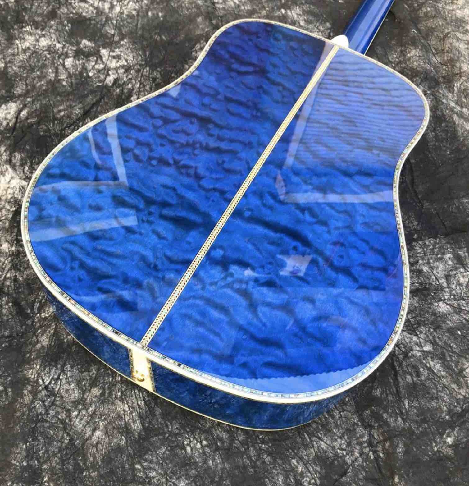 Water Ripple Maple Abalone Ebony Fingerboard Blue Solid Spruce 41 Inch D45d Style Acoustic Guitar