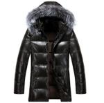 Cool Winters Hooded Anorak Jacket With Fur Hood , Mens Padded Leather Jacket