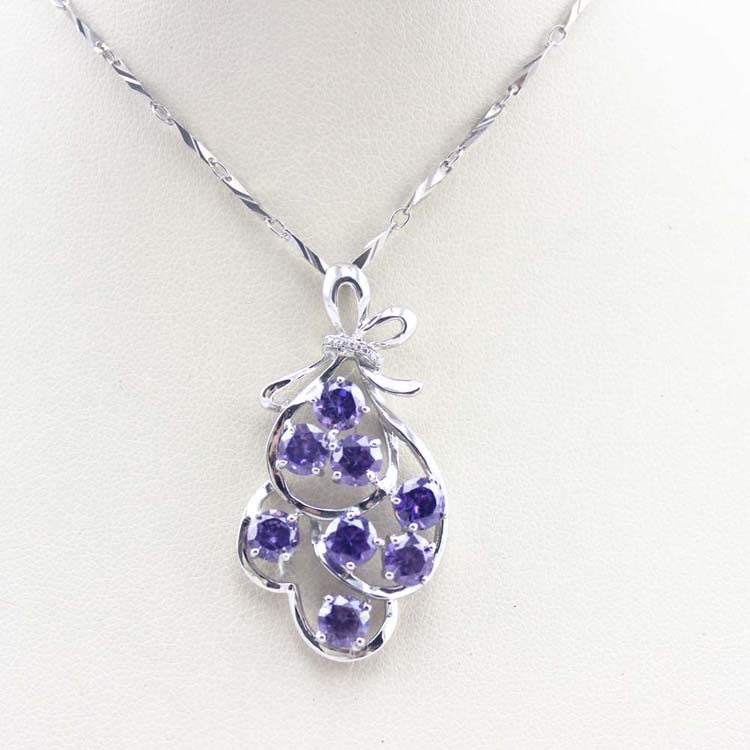 925 Silver Jewelry Grape Shape Blue Topaz Cubic Zircon Pendant Necklace (P44)