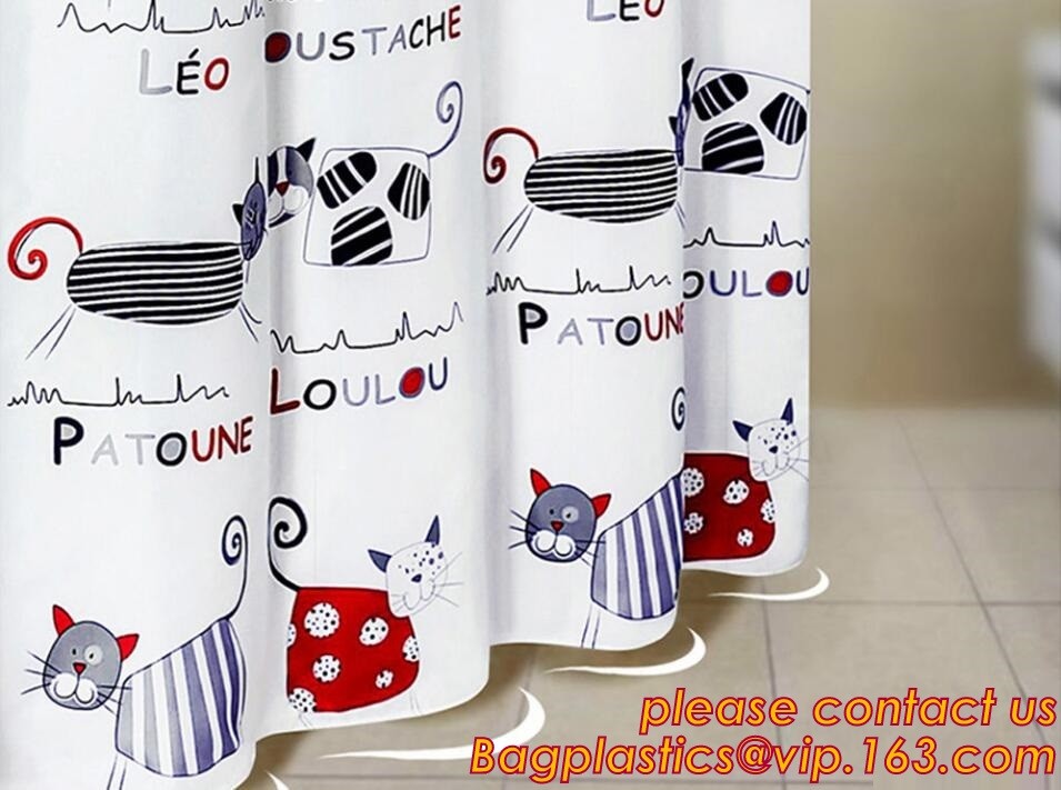 SCENERY PRINTING POLYESTER SHOWER CURTAIN, custom 3d eva shower curtain for bathroom, Popular cotton hooks polyester tex