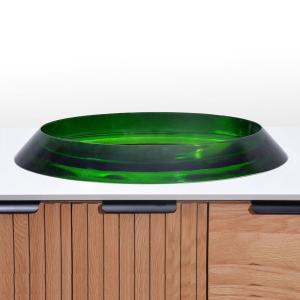 Quality Semi - Embedded Oval Glazed Glass Vessel Basins Green Glass Bowl Sink wholesale