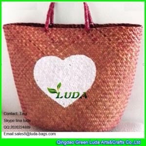 Quality LUDA classical heart painted shopping bag seagrass straw beach bag wholesale