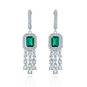 Quality Green Gemstone Cubic Zirconia Long Drop Earrings For Wedding wholesale