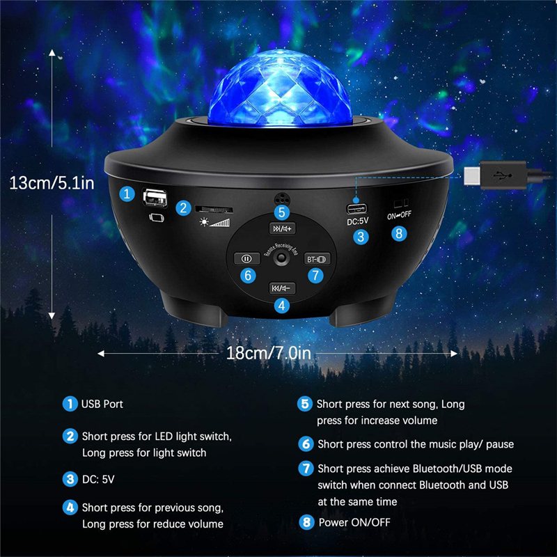 LED Star Galaxy Projector Ocean Wave Night Light Room Decor Rotate Luminaria Decoration Bedroom Lamp Gifts Starry Sky Projector