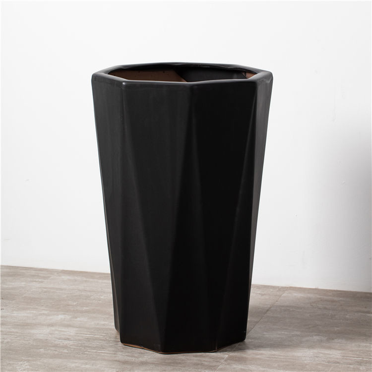 Minimalism tall gardening black planter outdoor garden home balcony decor ceramic flower plant pot