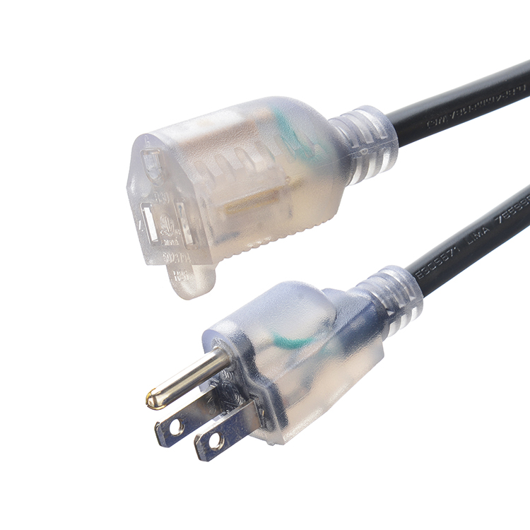 6 ft North American ETL 3 Pin Heavy Duty Outdoor Extension Cord with Lighted End Female End Type NEMA