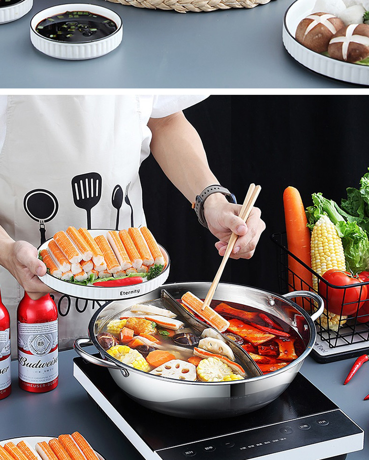 New Design Silver Kitchen Stock Pot Stainless Steel Shabu Shabu Induction Hot Pot With SS Double Ear Handles
